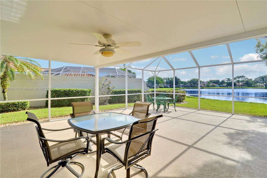 Large covered patio with fans
