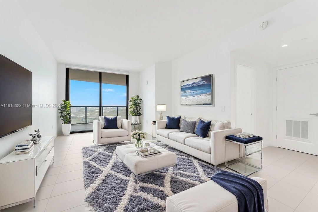 Floor to celling windows and oversized balcony to enterain the photos are virtually staged to give you an example how you can furnish it and how much space there is.