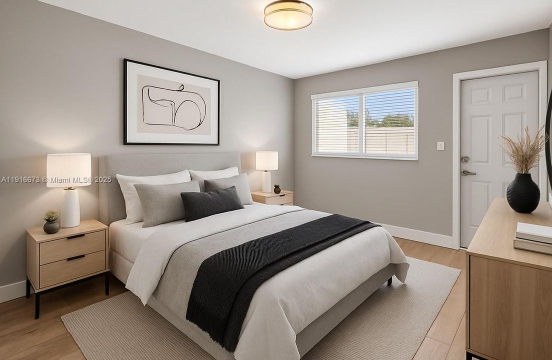 Virtually rendered to have furniture and decor.