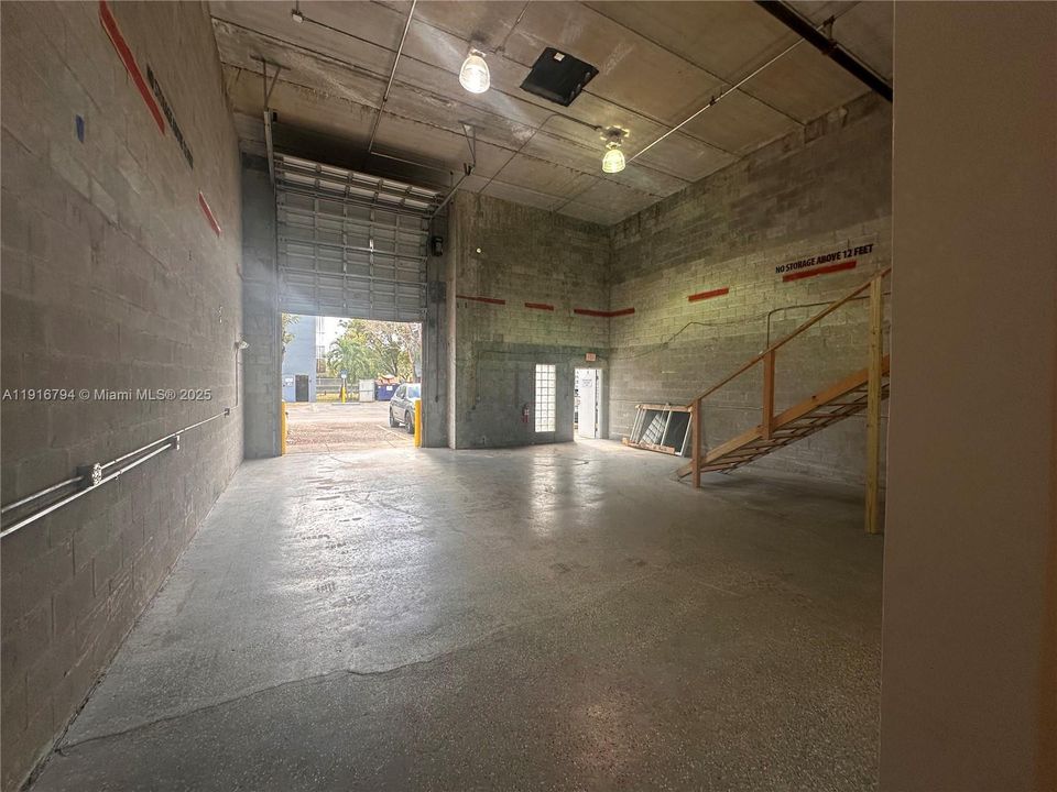 Warehouse with automatic door.