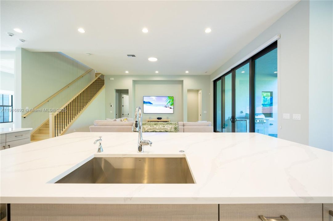 Large open concept to the family room and outside cooking