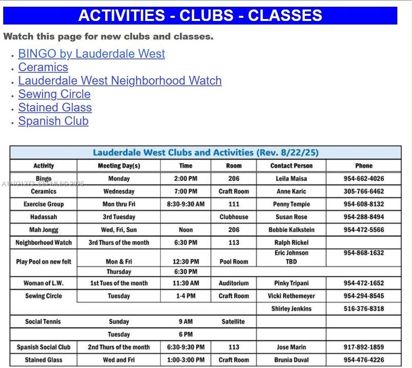 Activity Schedule
