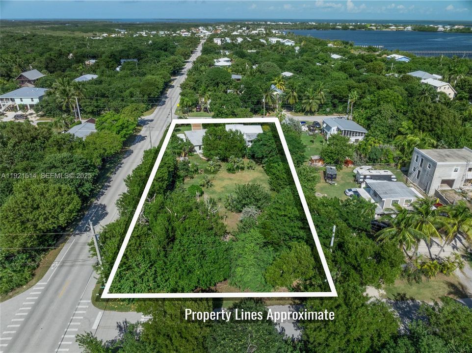 4 lots total 100 x 250 ft.; bordered to the south/back by Hibiscus Ln. (foreground), Avenue B/side (west) and Coconut Hwy/front at top of photo.