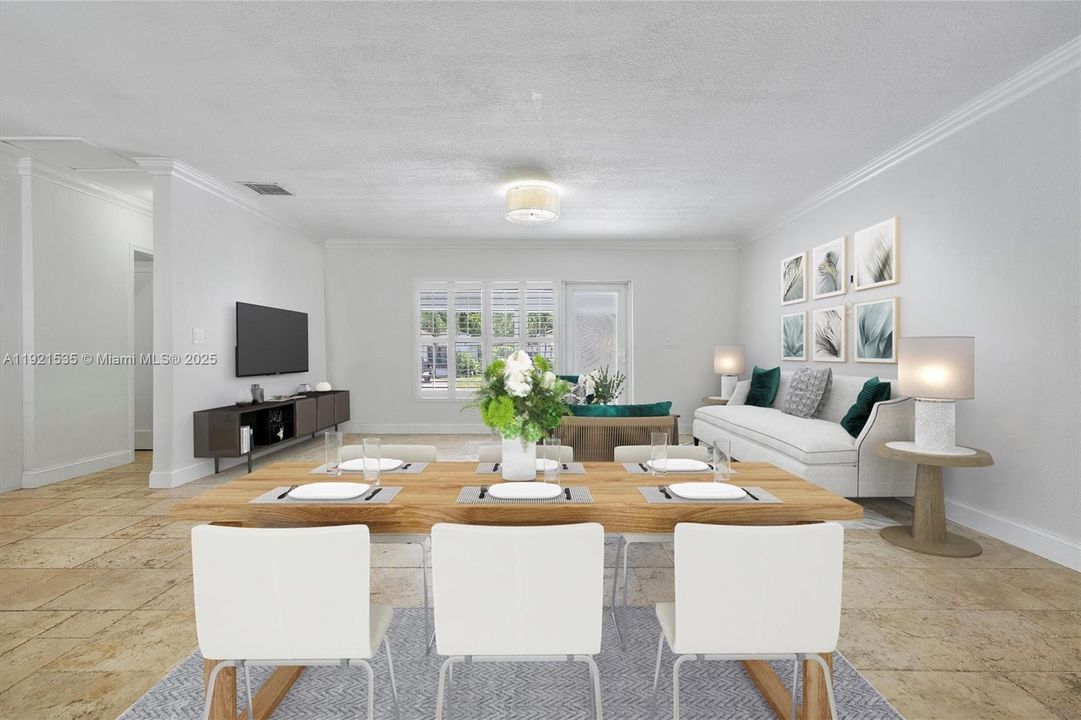 Virtually staged living room/dining room