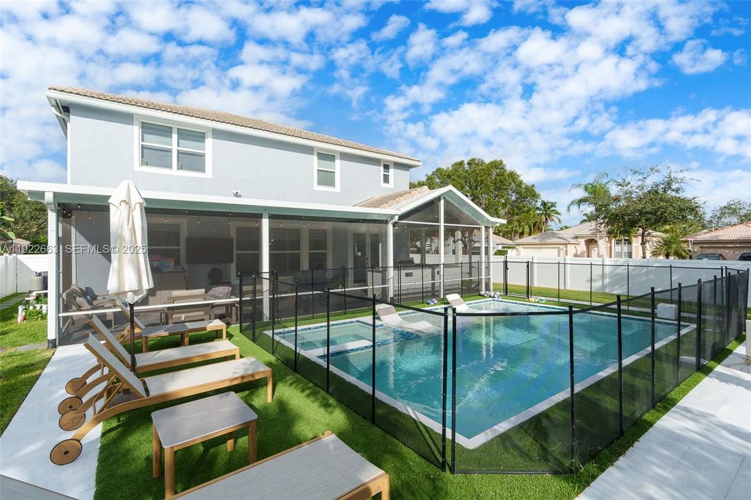 artificial turf surrounds pool