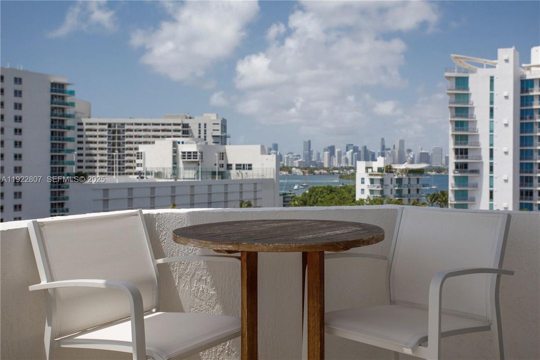 Private balcony with wide city skyline views, ideal for outdoor dining or unwinding. Enjoy fresh air and stunning urban scenery from your own outdoor space.