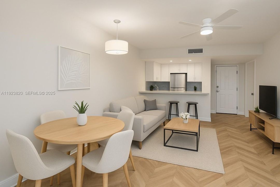 View from living/dining area to kitchen