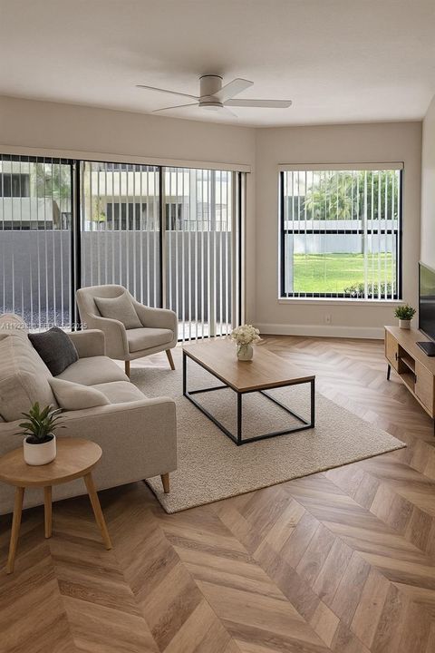 View from kitchen to living/dining area