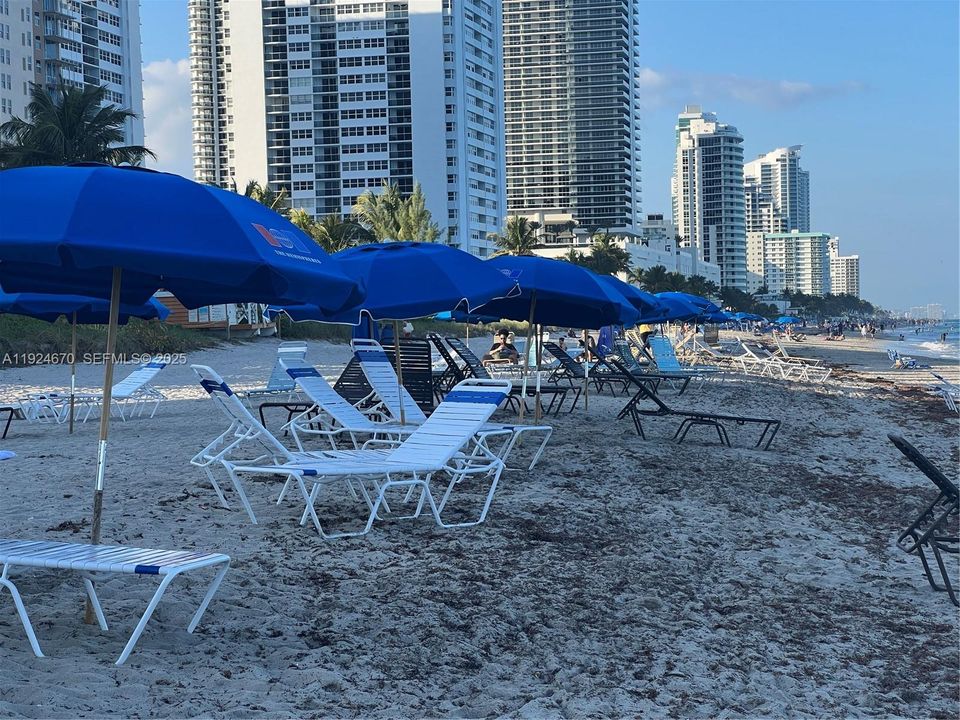 Beach chairs and umbrellas provided.