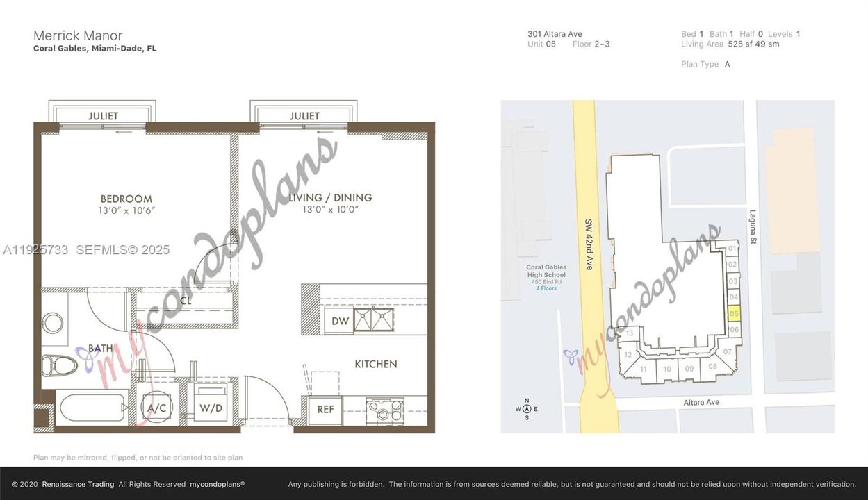 В аренду: $2,900 (1 спален, 1 ванн, 526 Квадратных фут)