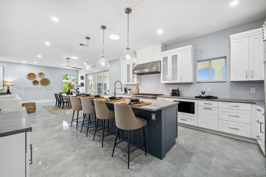 Modern, alternate color cabinets in the kitchen