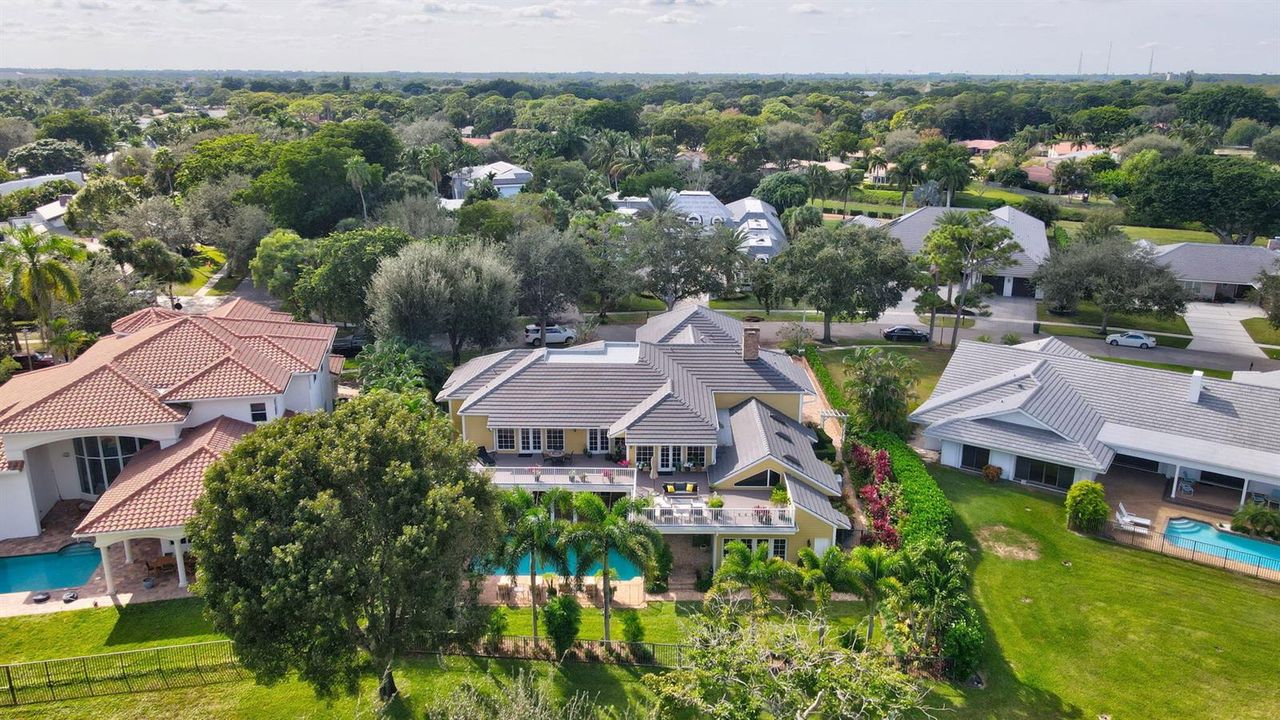 aerial view of home on park