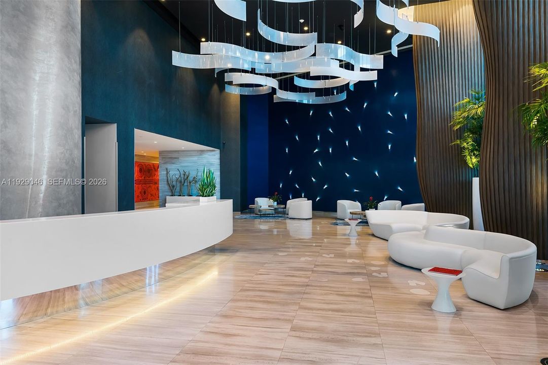 An exquisitely appointed, ultra-luxurious lobby