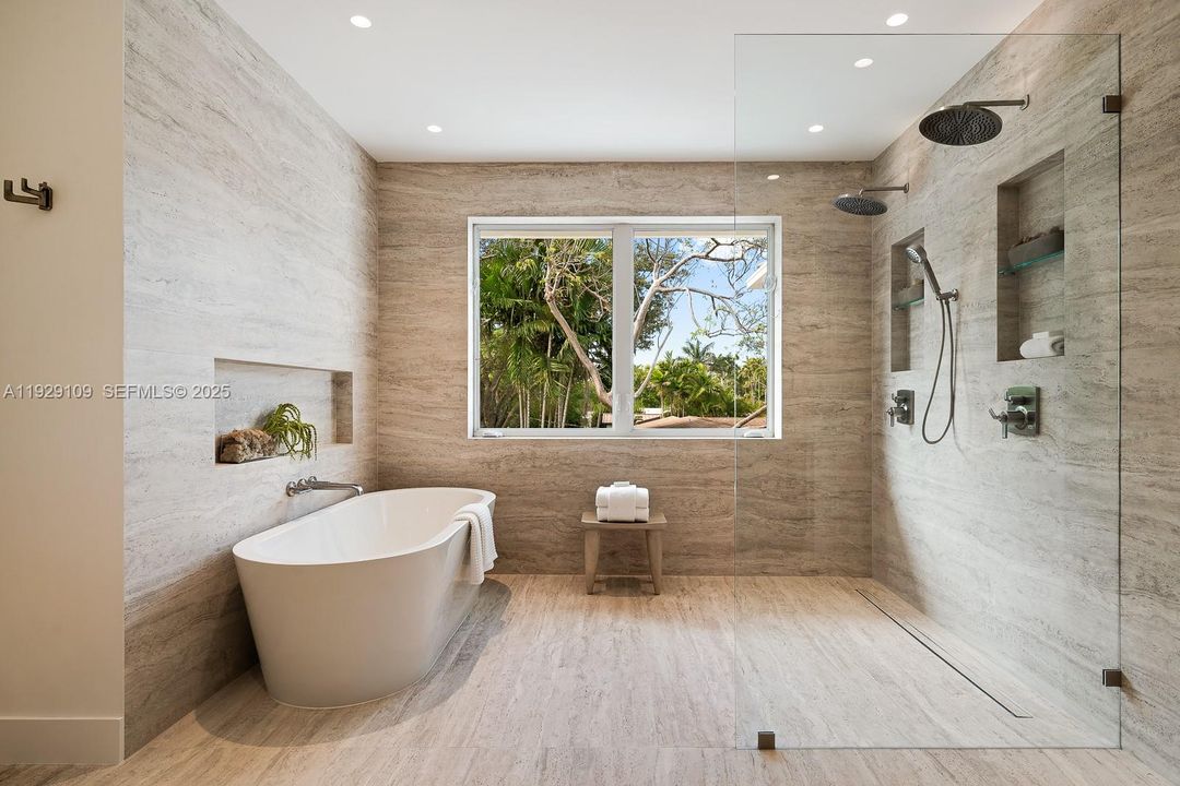 Enclosed Soaking Tub and Double-Head Showers