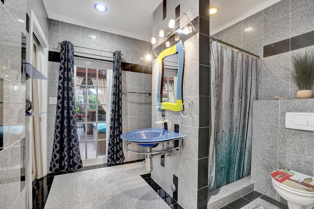 Bathroom by pool