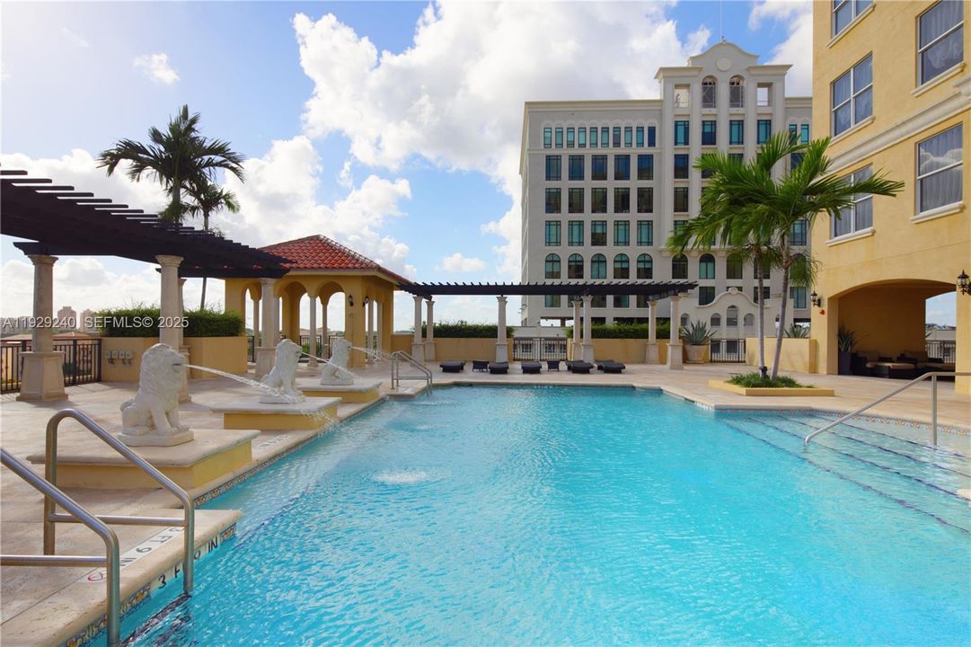 Fountain Lions in Pool