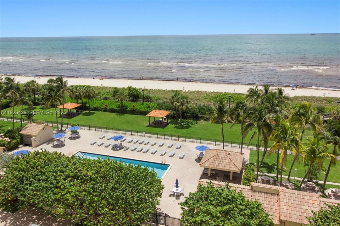 Spectacular ocean, beach and pool view from the balcony