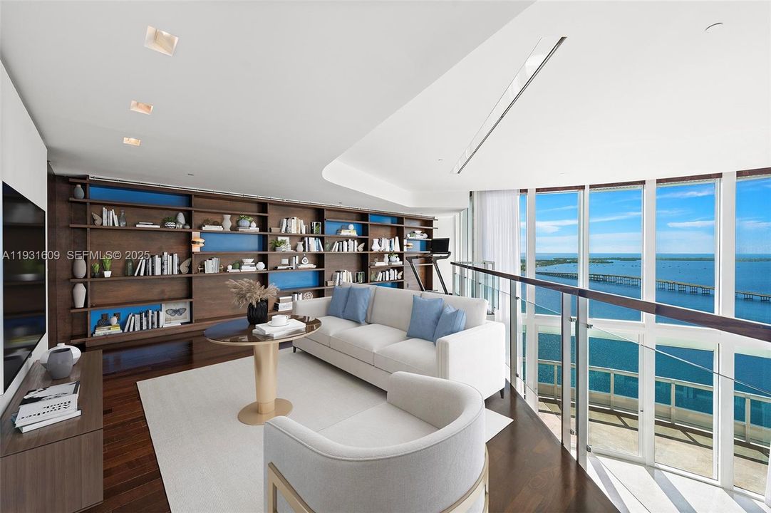 Family Room with custom wall unit on upper level