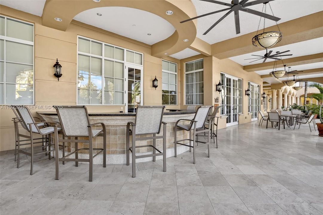 Outdoor bar and patio area.