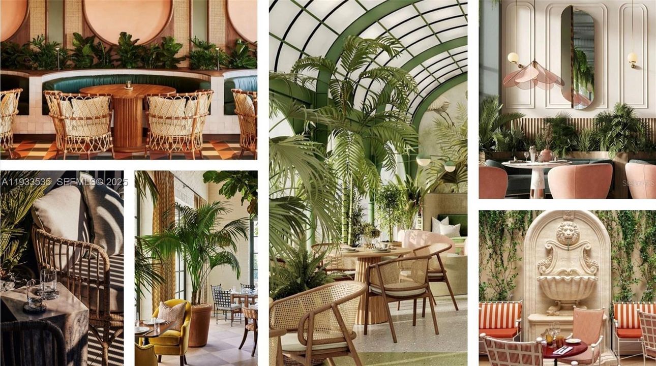 This conceptual rendering for the Garden Room reveals the peaceful sophistication planned for Mira Mar residents - a retreat surrounded by greenery, soft light, and timeless design, presented for concept purposes only.