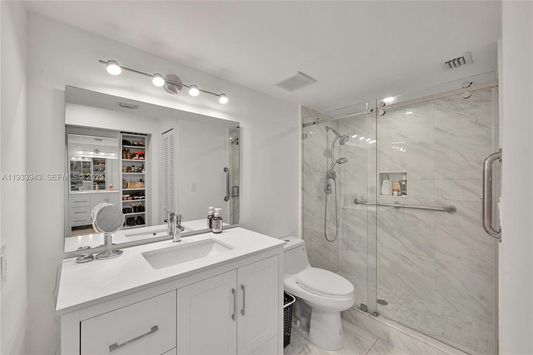 Tastefully remodeled primary bathroom.