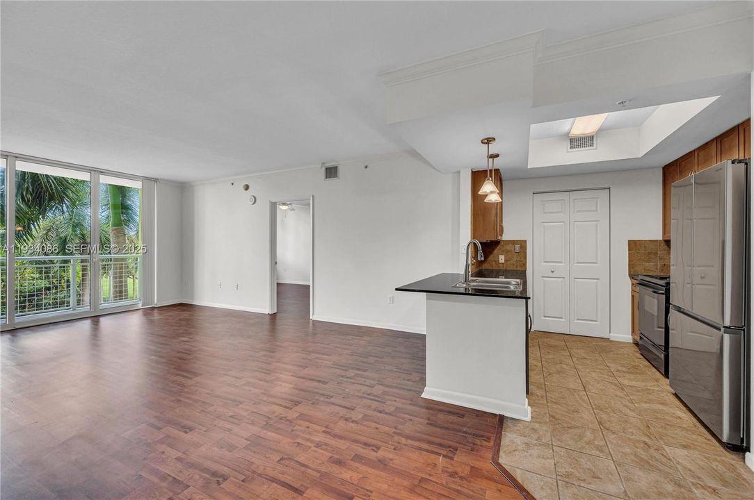 kitchen and living room