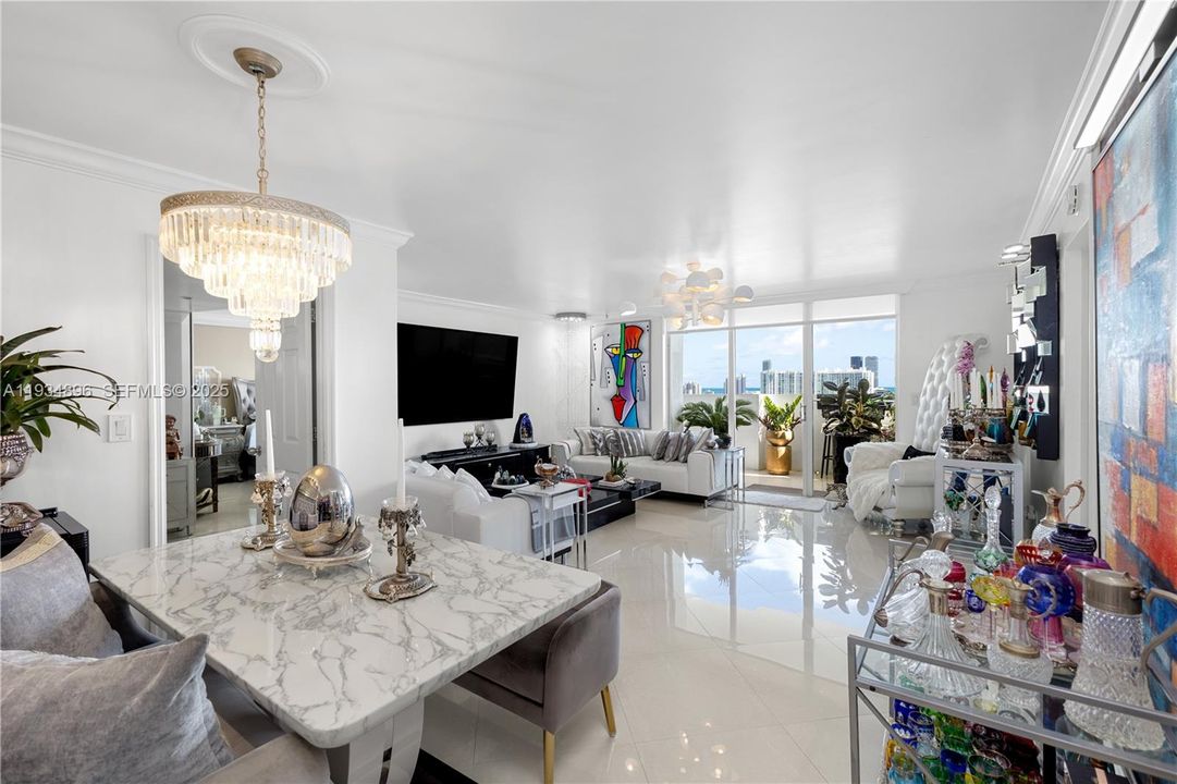 Dining area and living room