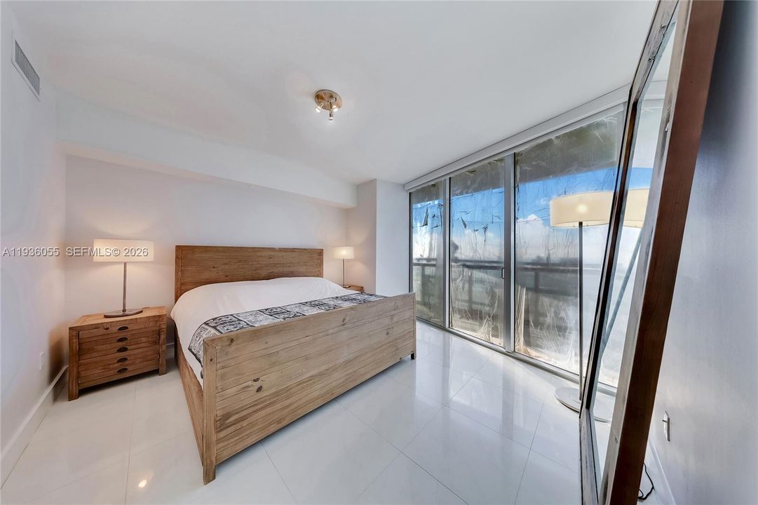 Windows have protective film due to construction work.