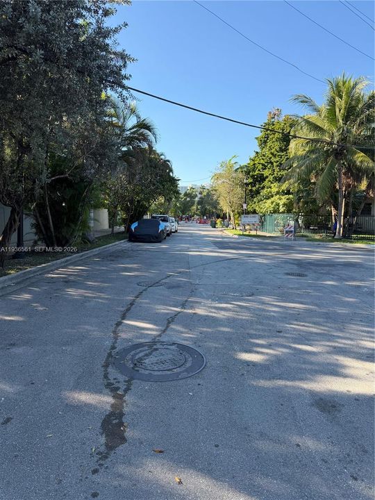 Street in front of community, looking west.