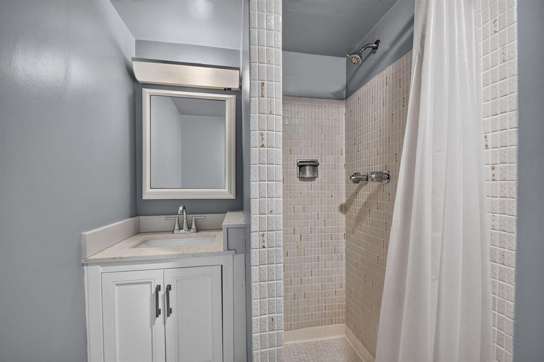 Remodeled bath vanity & walk in shower