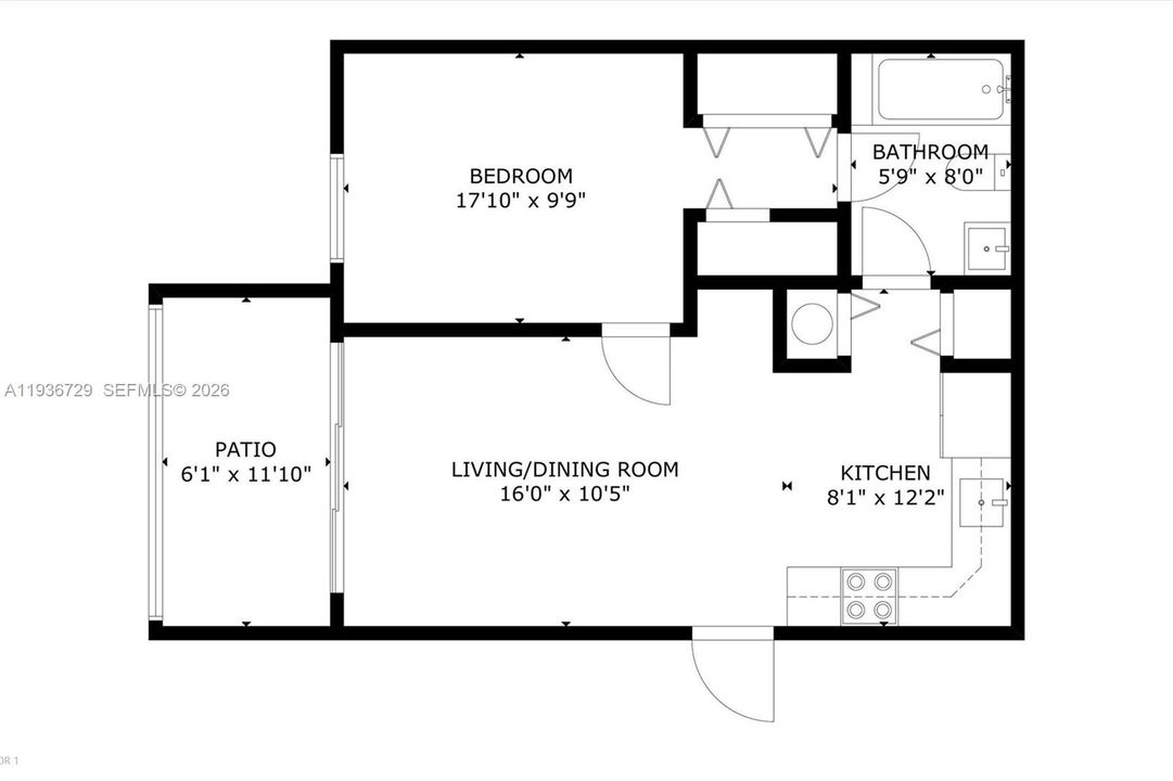 На продажу: $180,000 (1 спален, 1 ванн, 624 Квадратных фут)