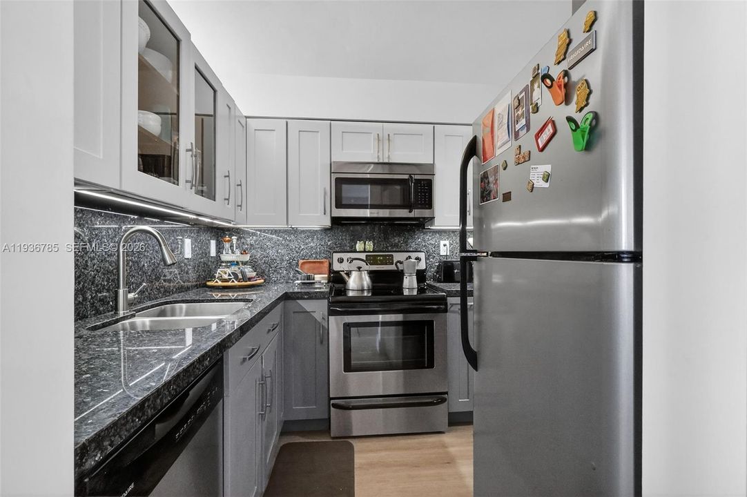 Kitchen with stainless steel appliances