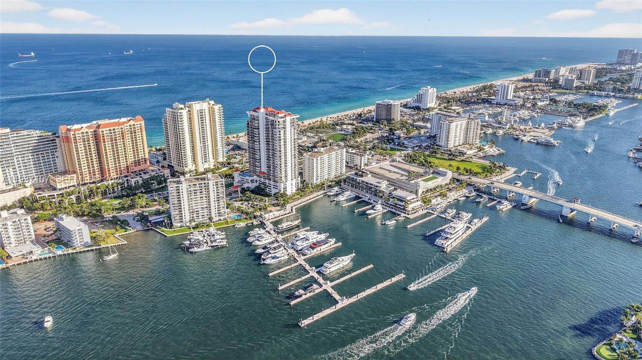 Bridge is Las Olas Blvd. Steps from Intracoastal and Beach. Brand new world-class Las Olas Marina next door, signature fine dining restaurants, boutique retail tenants, state-of-the-art infrastructure improvements, and lush pedestrian-friendly landscape.