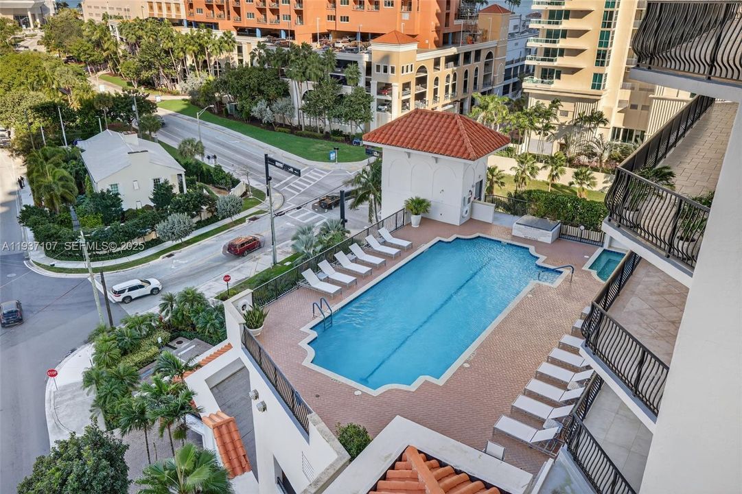 View from balcony to pool area