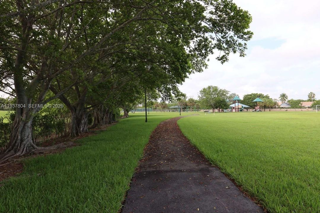 Walking path around the 8 acre park