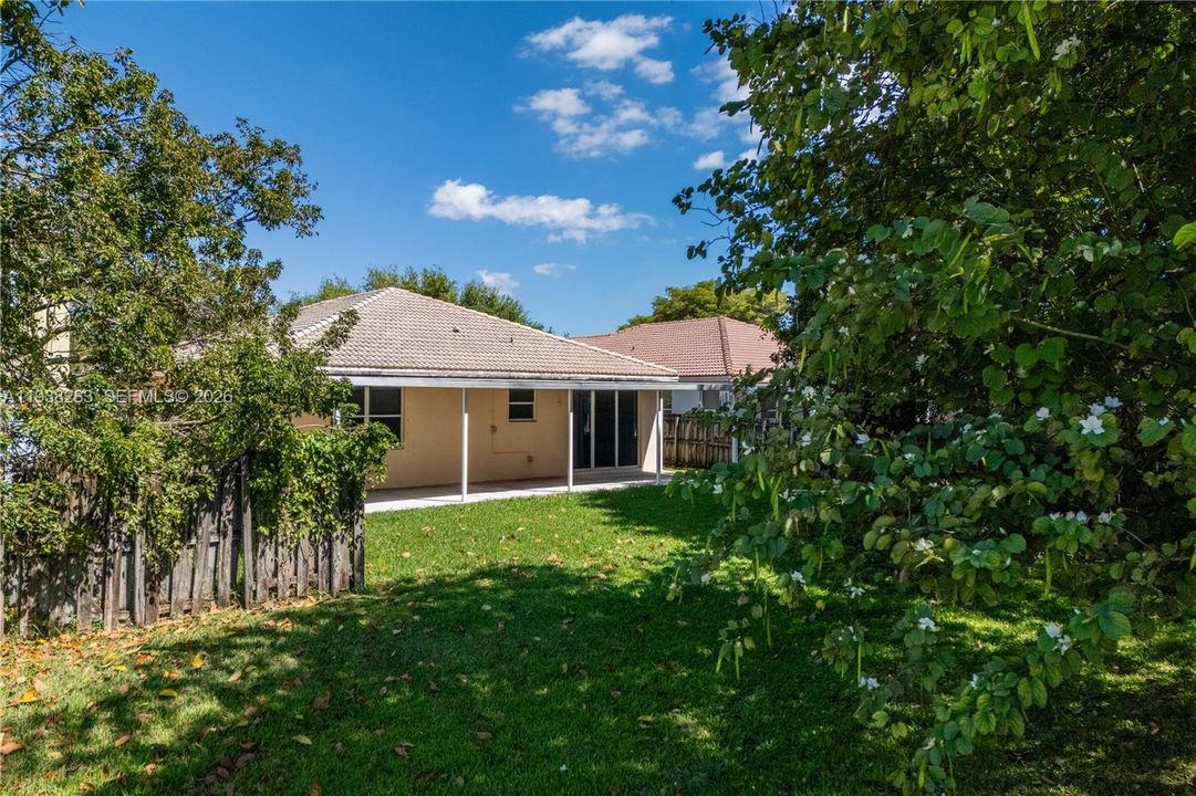 View of the backyard from the HOA common area.