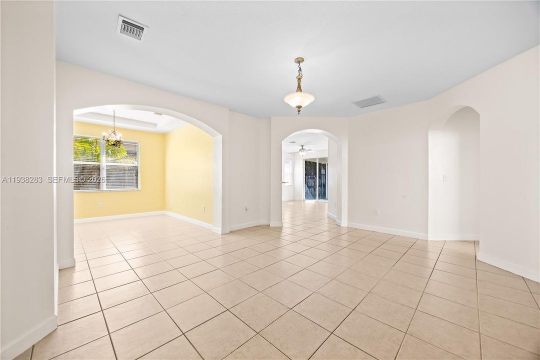 View of Dining room and Kitchen entrance from the living room.