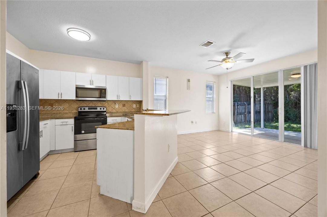 Kitchen and family room.