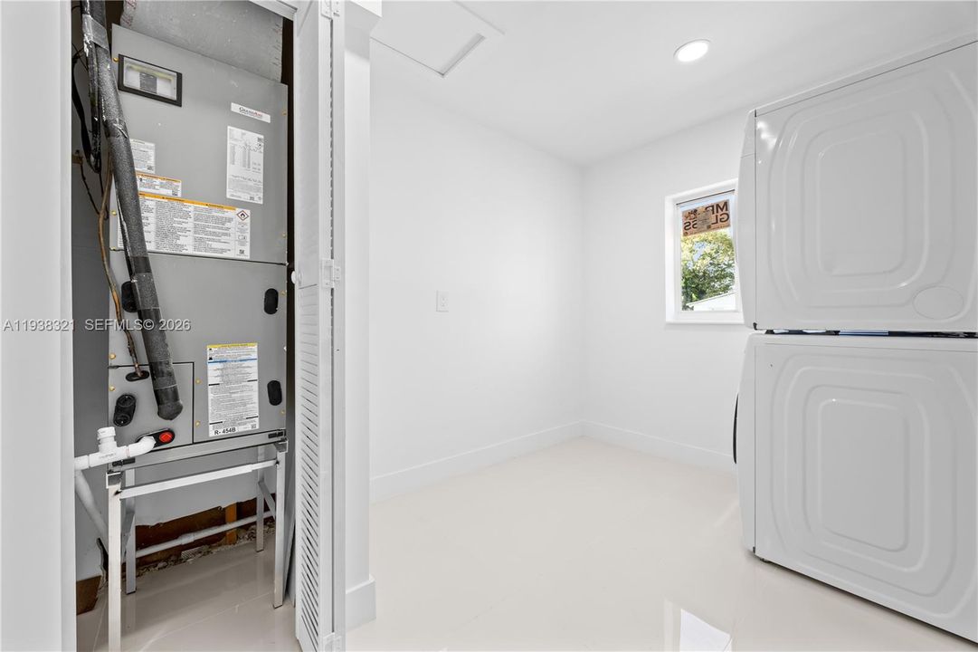 A/C is in the spacious laundry room.
