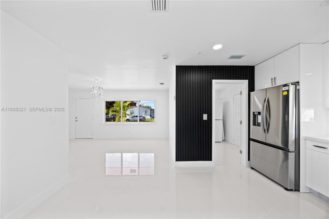 View of the living area from the dining area.