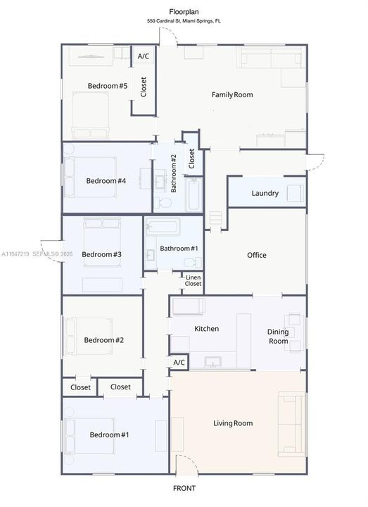5 Beds/2baths + family