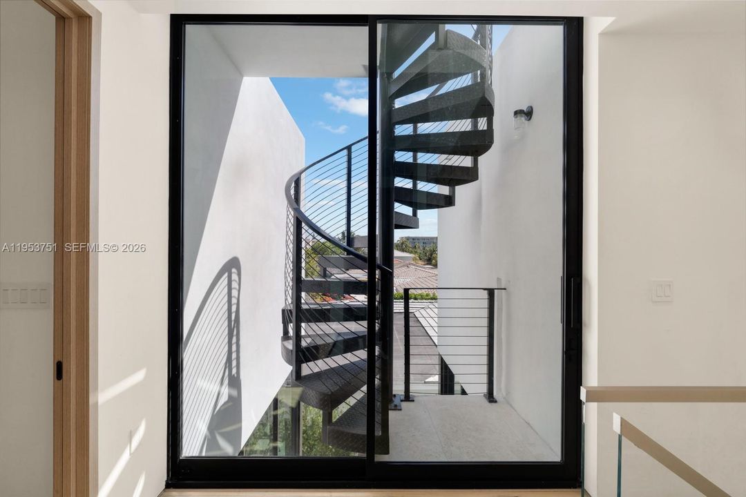 Stairway to rooftop deck