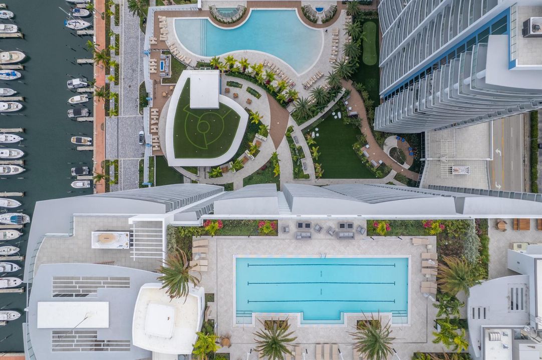 Aerial of rooftop & 6th floor pools