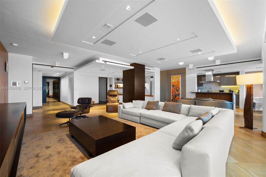 Living room staged with furniture