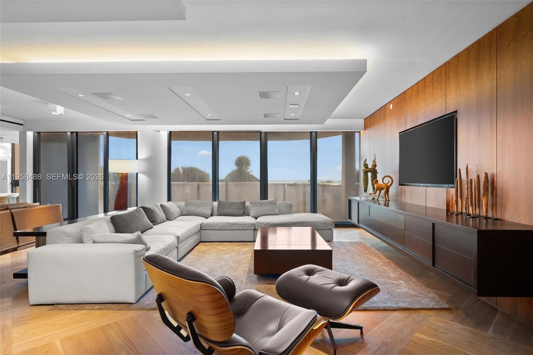 Living room staged with furniture