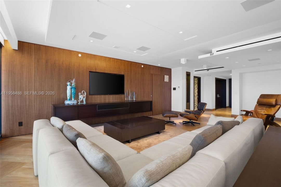 Living room staged with furniture