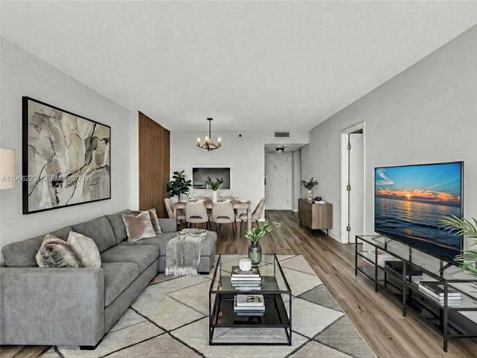 Virtually Staged. Large Dining / Living Room area