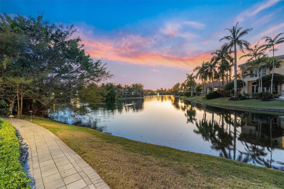 Lake and Fountain Views from Side Yard