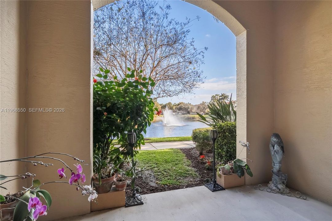 Patio with water view