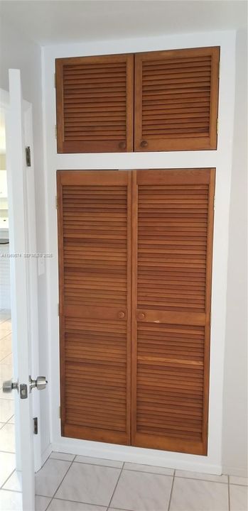 Close-up of louvered closet doors